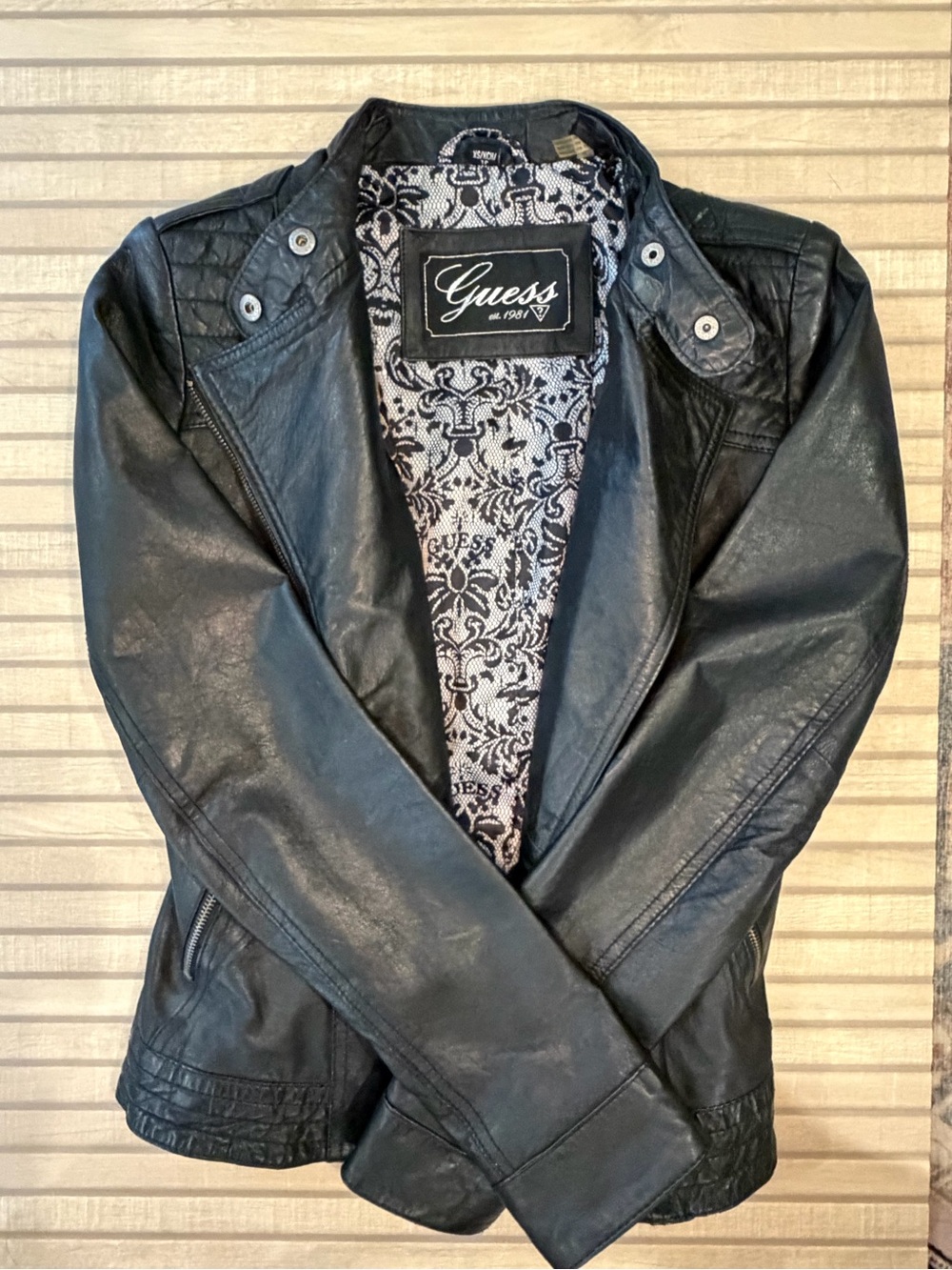 NWOT Guess Black Leather Moto Jacket